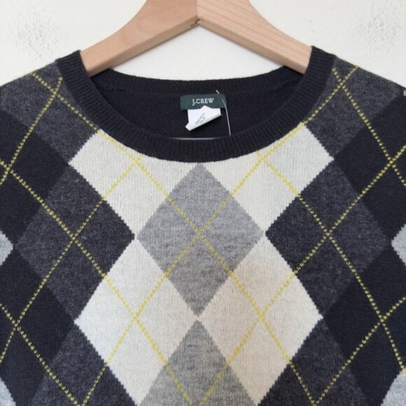 NEW J. Crew Women Cashmere Wool Argyle Sweater Small Black Preppy Academia Gray - Picture 2 of 7